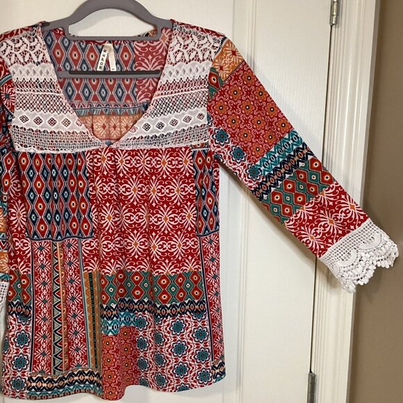 Roper Women's Top Blouse Size XS Stretchy Boho Cottage Core Country Cotton Trim - Picture 2 of 7